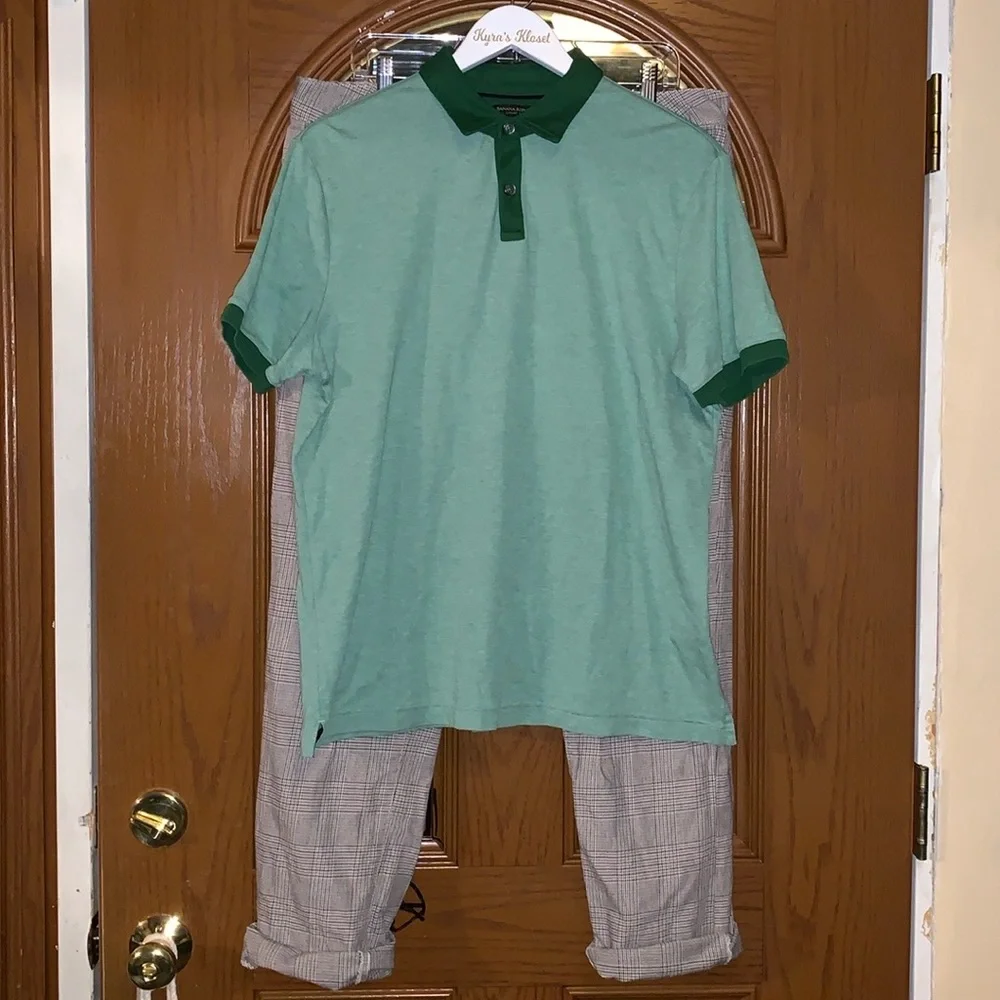 Banana Republic Luxury Touch Standard Fit Polo Shirt Two-Tone Green 100% Cotton